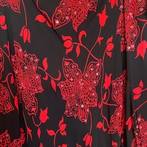 Elegant Red and Black Floral Dress